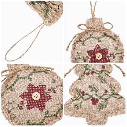 Jetec 12 Pieces Rustic Christmas Burlap Tree Ornaments Farmhouse Hanging Decorations Christmas Stocking Tree Ball Shaped Decor for Party