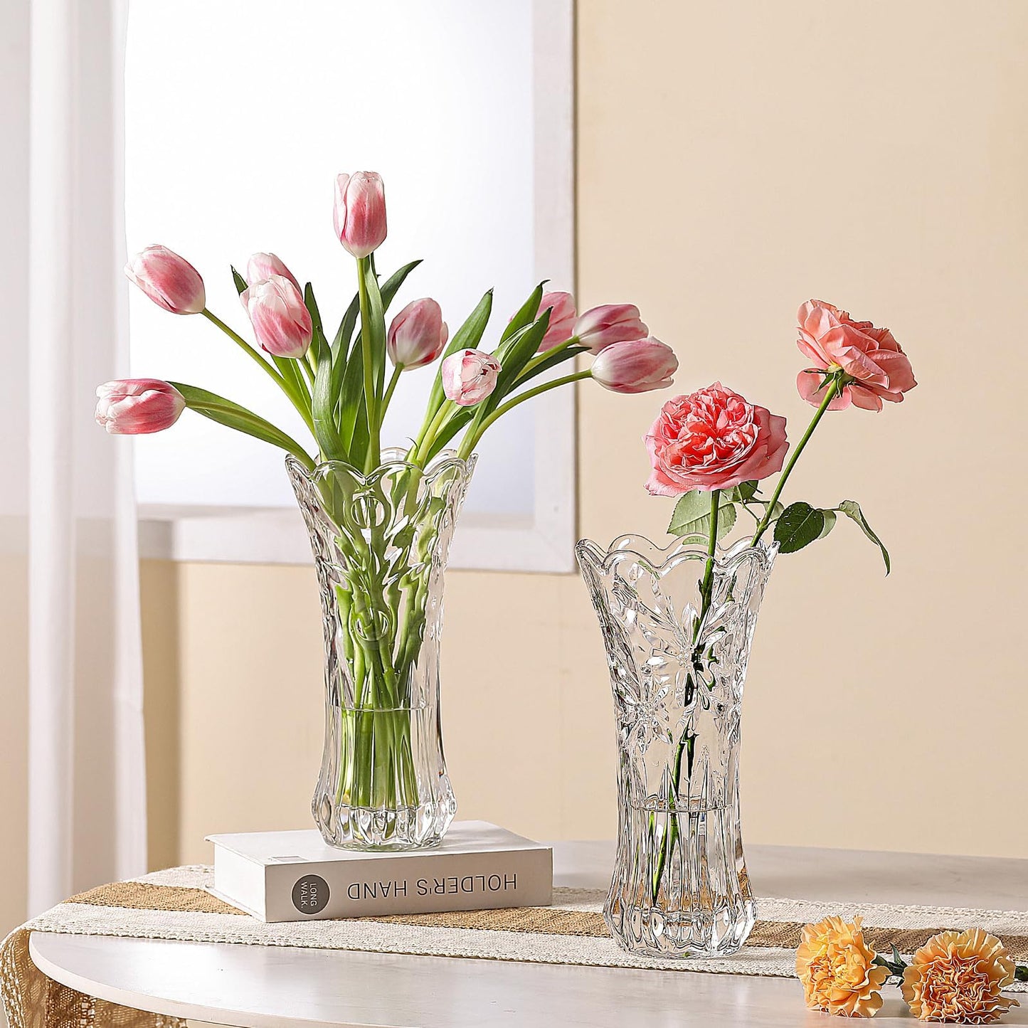 JASVIC 12 Inch Crystal Vase for Flowers with Luxury Gift Box, Pearl Design, Large Crystal Clear Glass Vase Suitable for Home Office Decor, Birthday, Wedding Anniversary or Mother's Day