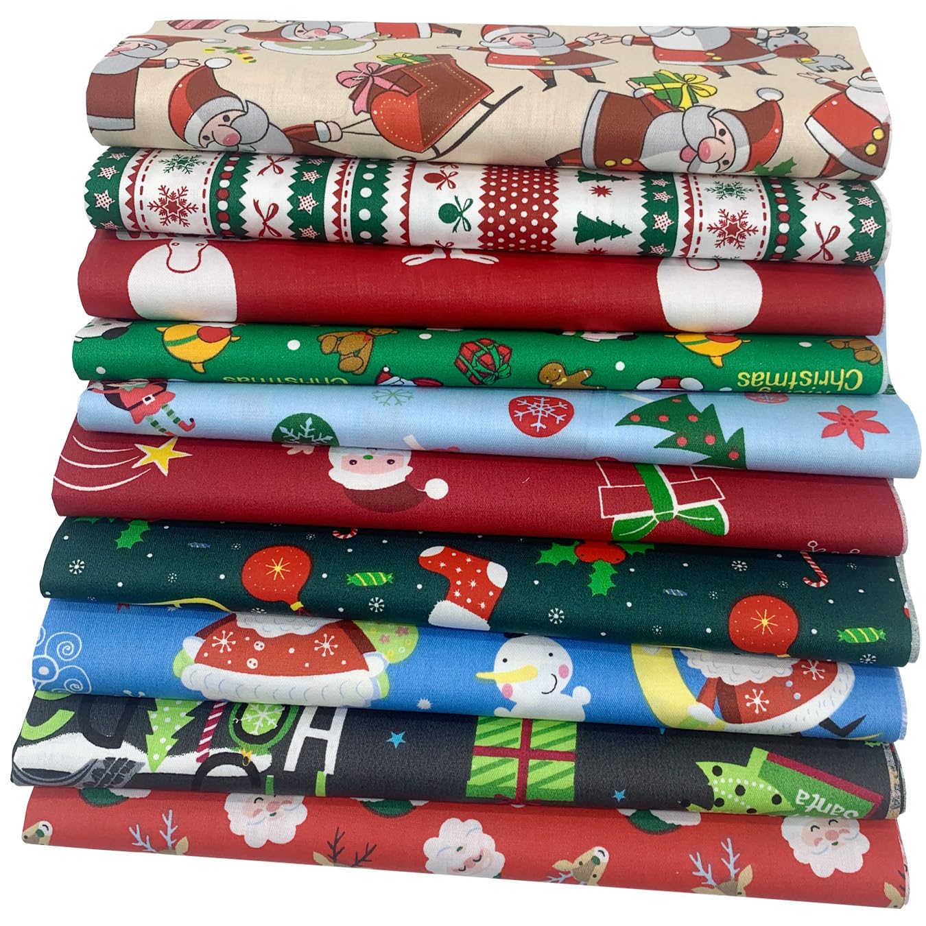 aufodara 10Pcs Christmas Fabric Cotton Squares 19.7x19.7inch Quilting Fabric Bundles Christmas Printed Fabrics for DIY Sewing Crafts Project Patchwork (19.7x19.7inch - 10pcs, Christmas Patterns)