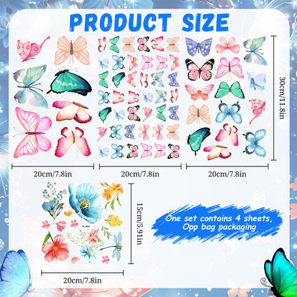 Glow in The Dark Butterfly Flower Wall Decals Glowing Luminous Butterflies Removable Self-Adhesive Wall Stickers for Girls Bedroom Nursery Living Room Decor 4 Sheets (Butterfly 1)