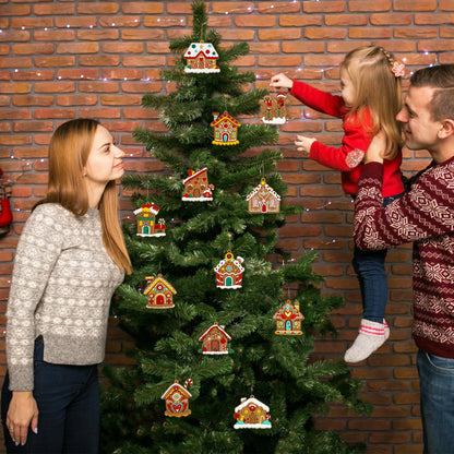 Gingerbread House Ornaments Christmas Tree Decoration - 24pcs Gingerbread House Christmas Decorations Hanging Ornaments for Holiday Xmas Tree Home Decor