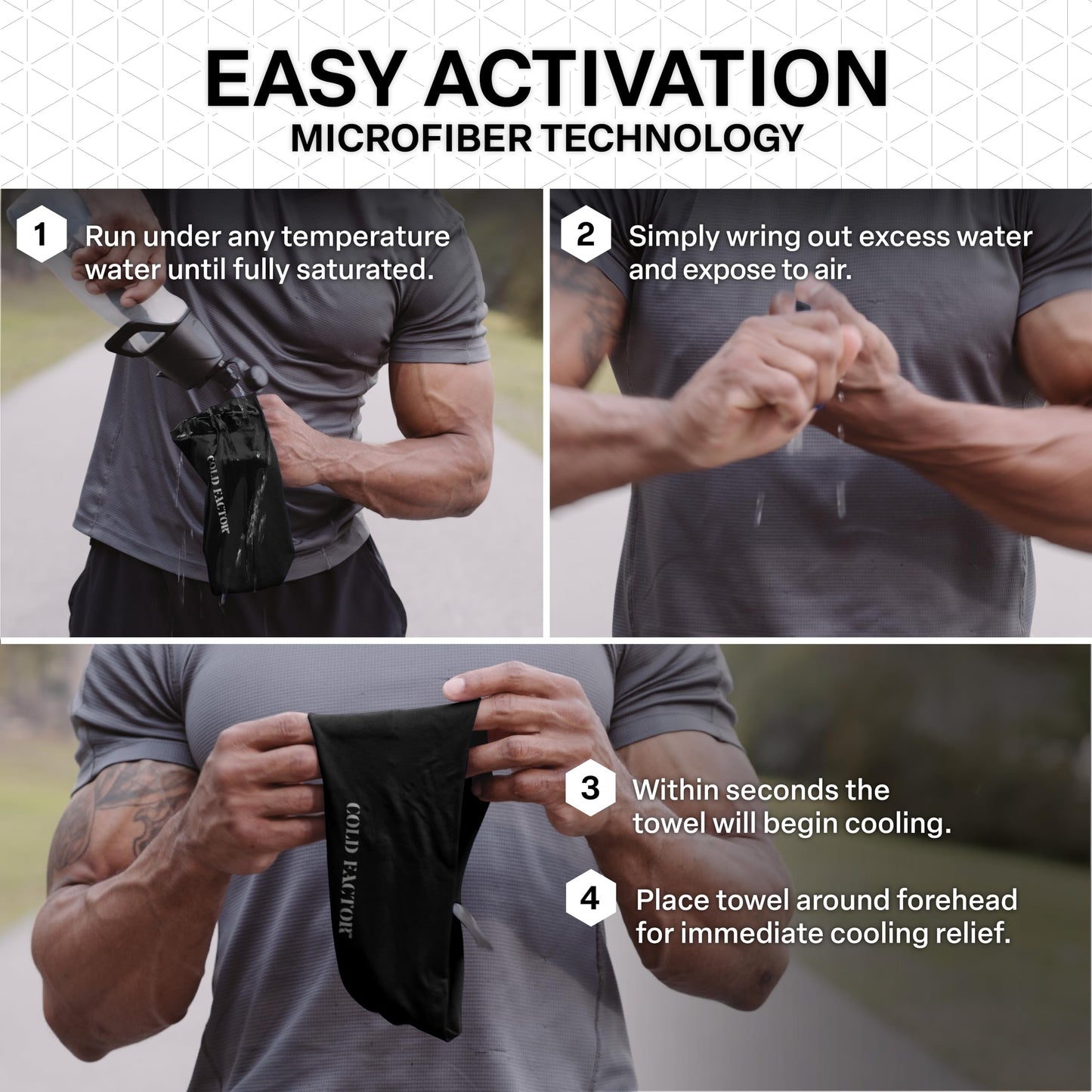 COLD FACTOR Instant Cooling Headband 3 Pack | Advanced Evaporative Comfort for Sports & Outdoor | UPF 50+ Protection | Long-Lasting Coolness | Ideal for Fitness, Hiking, Yoga, & Running (Neutral Pack)