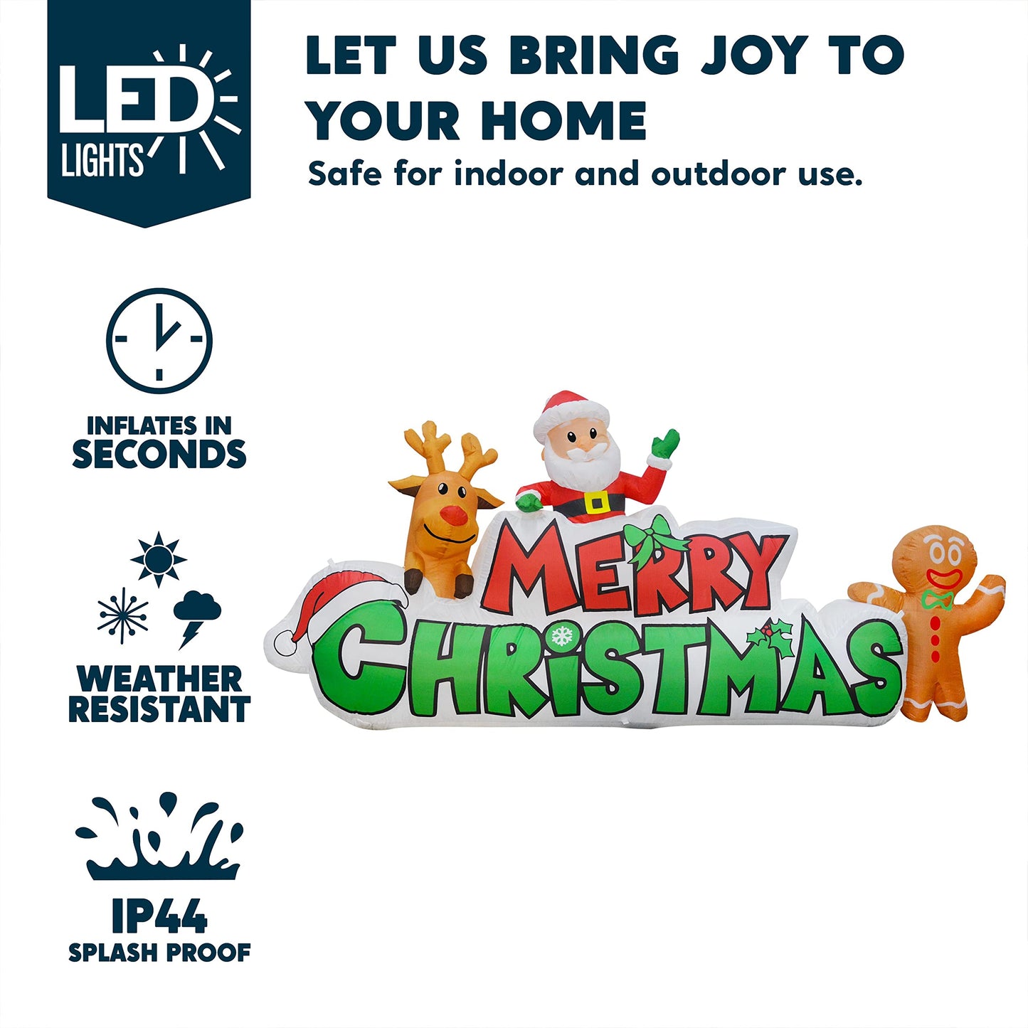 Joiedomi 9.5 FT Christmas Inflatable Merry Christmas Sign with Santa, Reindeer & Gingerman, LED Lit for Outdoor Yard Garden Lawn Winter Decor