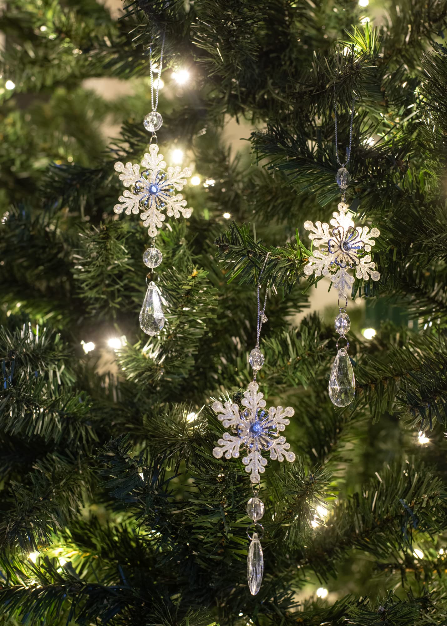Kurt Adler Snowflake Drop Christmas Ornaments 3 Assorted