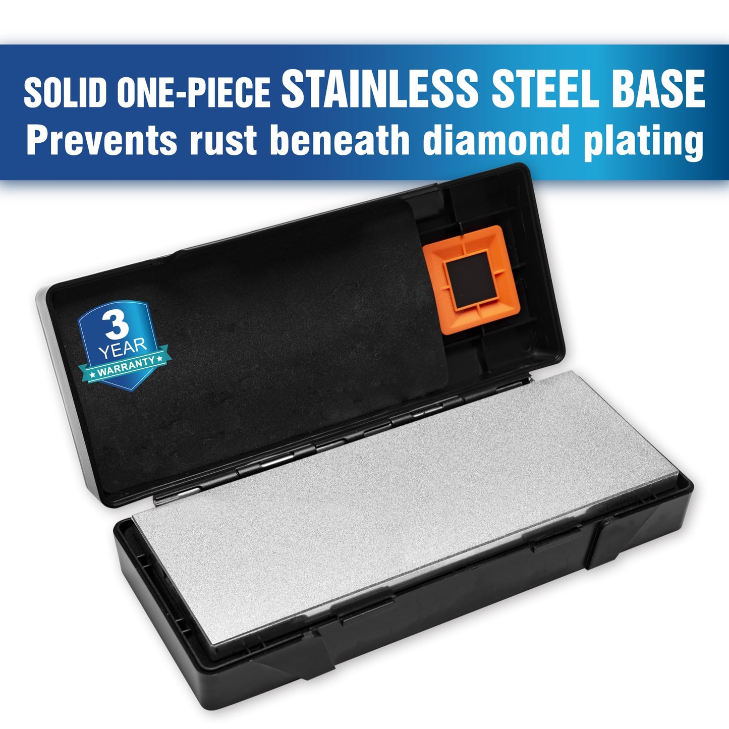 SHARPAL 162N Diamond Whetstone Knife Sharpener with Storage Base | 2 Side Grit Coarse 325 / Extra Fine 1200 | Diamond Sharpening Stone | Non-Slip Base & Angle Guide (203 x 76mm / 8 x 3 Inch)