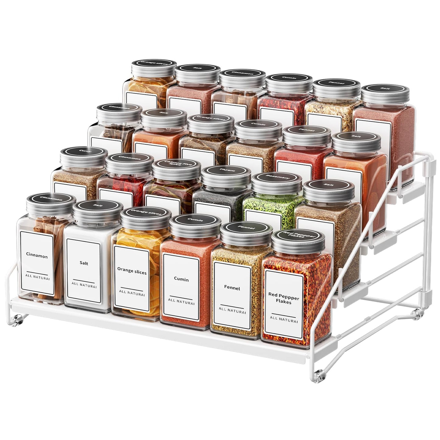 4 Tier Spice Rack for Cabinet, Spice Rack Organizer, Depth Adjustable Spice Holder for Countertop, Cupboard, Pantry, Seasoning Shelf, Metal, Black (1 Pack)