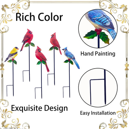 VividLadybug Metal Cardinal Garden Stakes 5 Pack Outdoor Yard Art, Outside Decor for Yard,Garden, Patio Decorations - Bird Lover Gifts