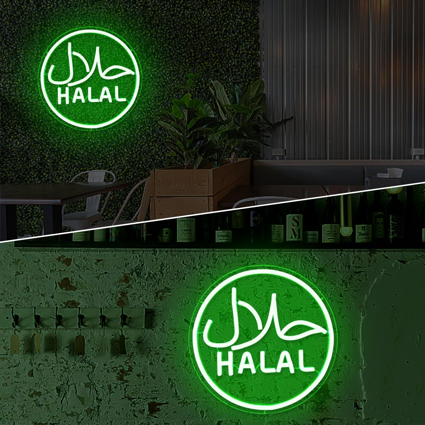 Halal Neon Signs for Wall Decor Dimmable Led Green Restaurant Neon Light Signs for Beef Chicken Candy Snack,Halal Hanging Door Sign Light