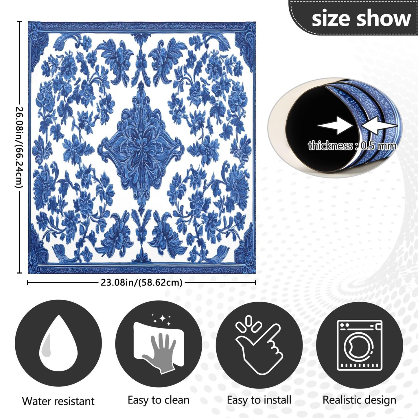 Blue White Porcelain Dishwasher Stickers Magnetic Cover Floral Leaves Kitchen Fridge Magnet Covers Decals Home Decorations Vinyl Sticker Reusable 23W x 26H inches