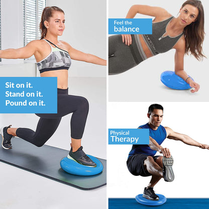 RFAQK Inflated Air Stability Wobble Cushion - Wiggle Seat to Improve Sitting Posture & Attention, Stability Balance Disc for Physical Therapy Exercise [Extra Thick, Pump, Bag, E-Book Included] (Blue)