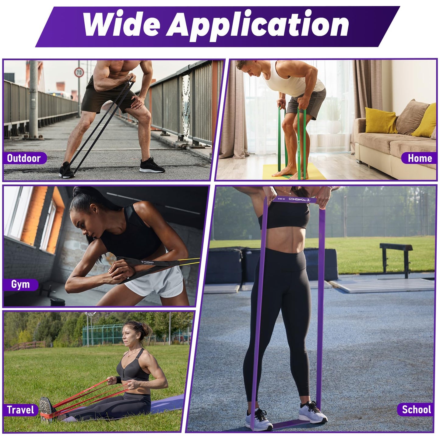 TOMSHOO 5Pcs Resistance Bands Pull Up Assistance Bands Workout Exercise Long Bands with Handles and Door Anchor Exercise Bands Resistance Bands Set for Men & Women Training