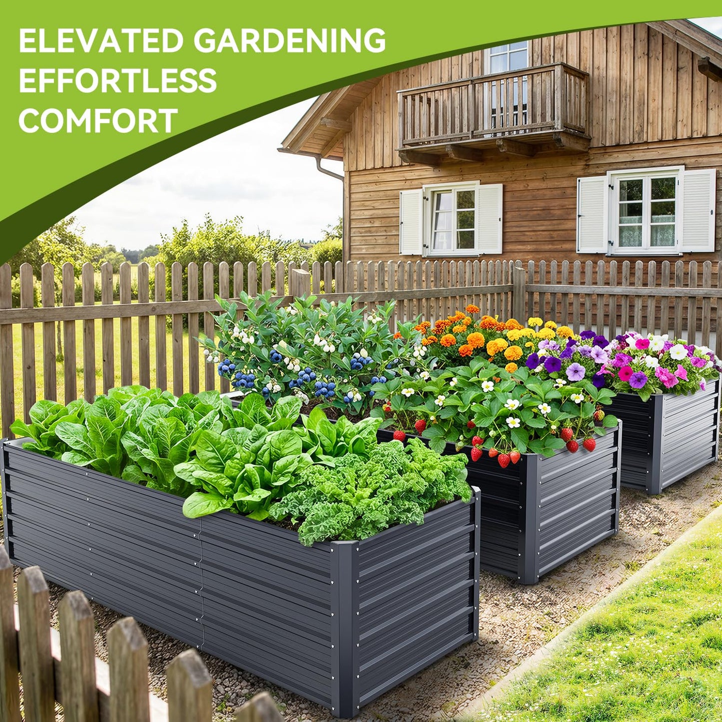 Ohuhu 8x3x1.9 FT Metal Raised Garden Bed Outdoor, Reinforced Deep Root Galvanized Steel Rustproof Planter Box, 100% Non-Toxic, 341 Gal Heavy Duty Tall Raised Beds for Growing Vegetables Flowers Herbs