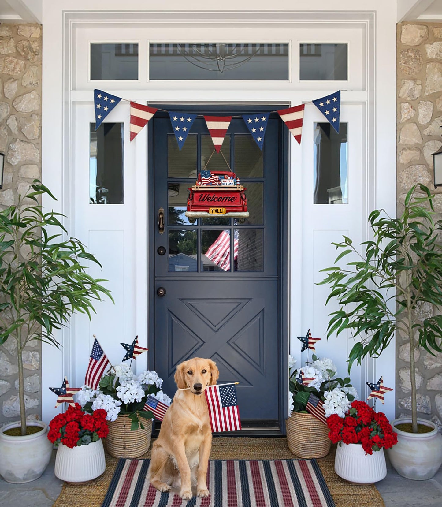 Interchangeable Welcome Sign for Front Door Red Farmhouse Truck Decor Hanging Sign with 11 Interchangeable Seasonal and Holiday Decor Signs 12x14 in. (Country Rustic)