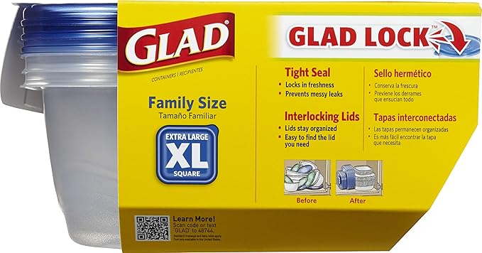 Glad Family Size Food Storage Containers, XL Square