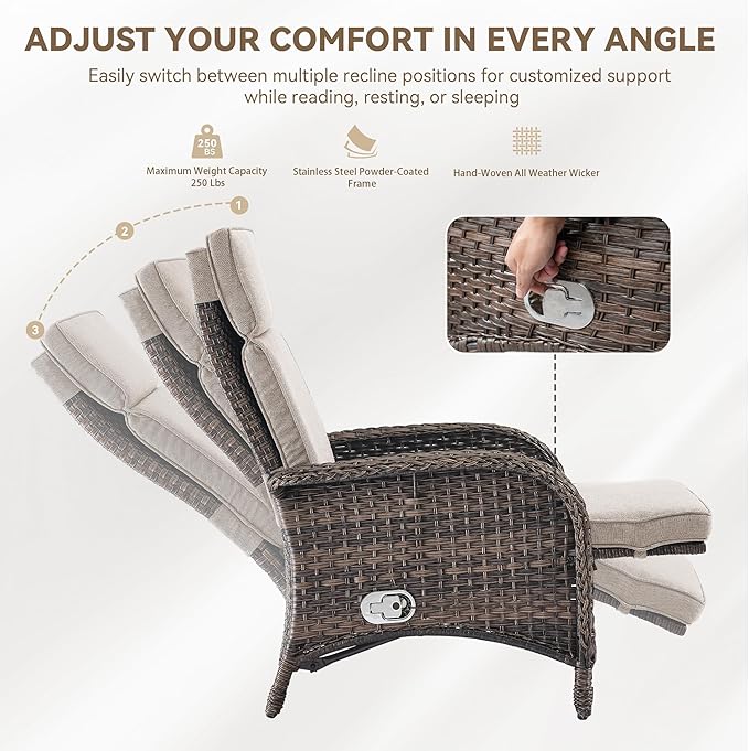 Zero Gravity Wicker Patio Recliner Chair - Wicker Outdoor Lounge Chair with Adjustable Backrest & Footrest, All Weather Outdoor Reclining Chairs with Thick Cushion for Pool Deck Beige