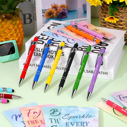 48 Pcs Watercolor Bulk Motivational Pens Inspirational Notepads Set, Pocket Motivational Quote Notebooks Ballpoint Pens, Mini Journals Gift Set for Kids Students Teachers School Office Prizes Supplies