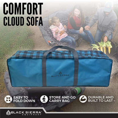 Black Sierra Double Loveseat Comfort Camping Couch, Oversized Folding Chair for Adults, 600‑lb Capacity, Plush Padded Heavy Duty Outdoor Seat with Cup Holders & Carry Bag for Beach, RV