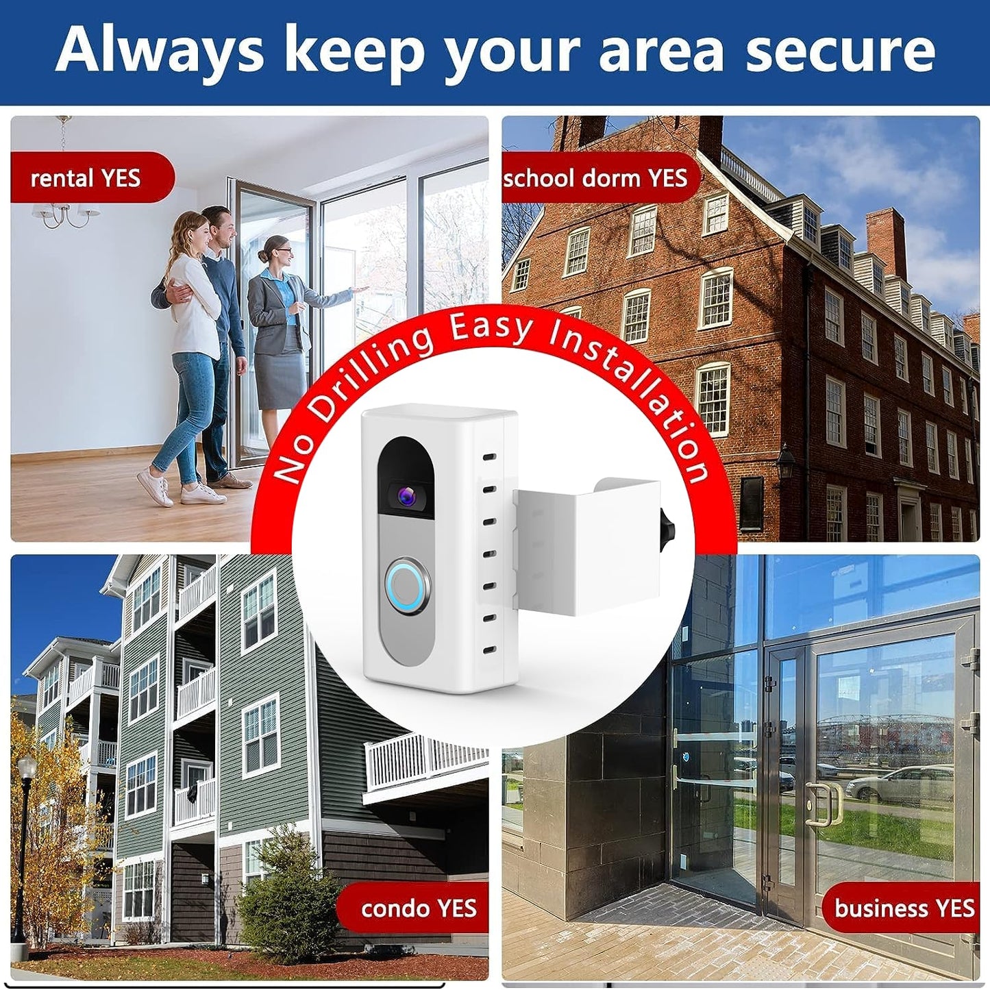 KIMILAR Anti-Theft Video Doorbell Mount Compatible with Ring/Blink Wireless Video Doorbell, Adjustable Mounting Bracket Accessories for Houses, Apartments, Businesses, Not for Security Door