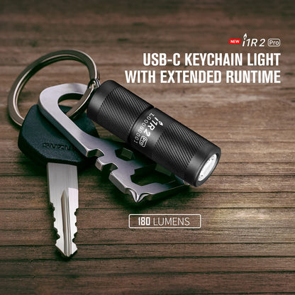 OLIGHT I1R 2 Pro EOS EDC Keychain Torch 180 Lumens Twist-Switch LED Flashlights Powered by USB Rechargeable Battery, Tiny Pocket Lamp for Hiking or Camping (Black)