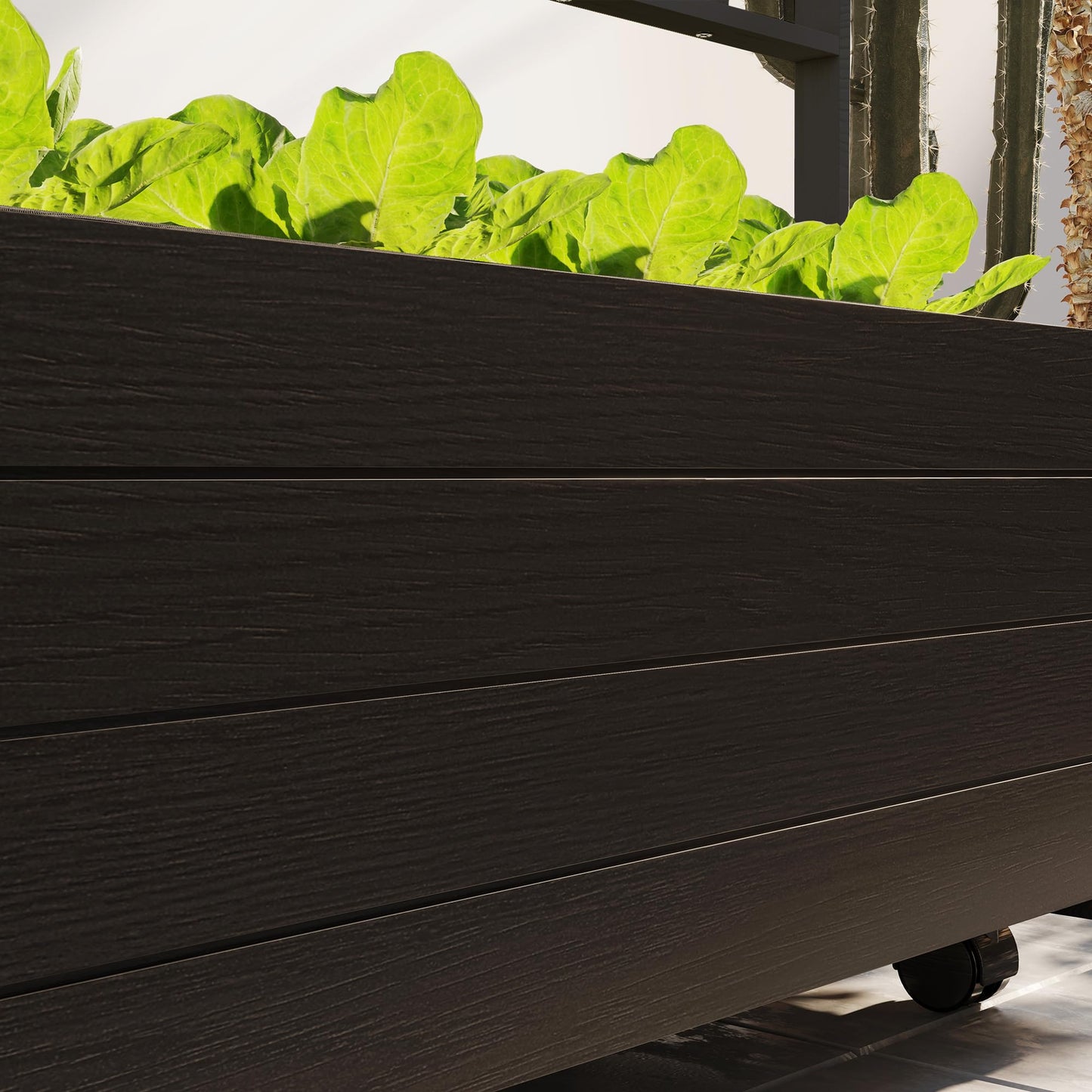 Outsunny Raised Garden Bed with Trellis and Wheels, Outdoor Wooden Elevated Planter Box, Freestanding Raised Flower Bed for Climbing Plants, Flowers, Herbs and Vegetables