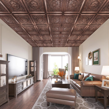 WOWSTAR 12-Pack 24"x24" 3D Drop Ceiling Tiles, Waterproof Glue up Ceiling Panels, Antique Copper