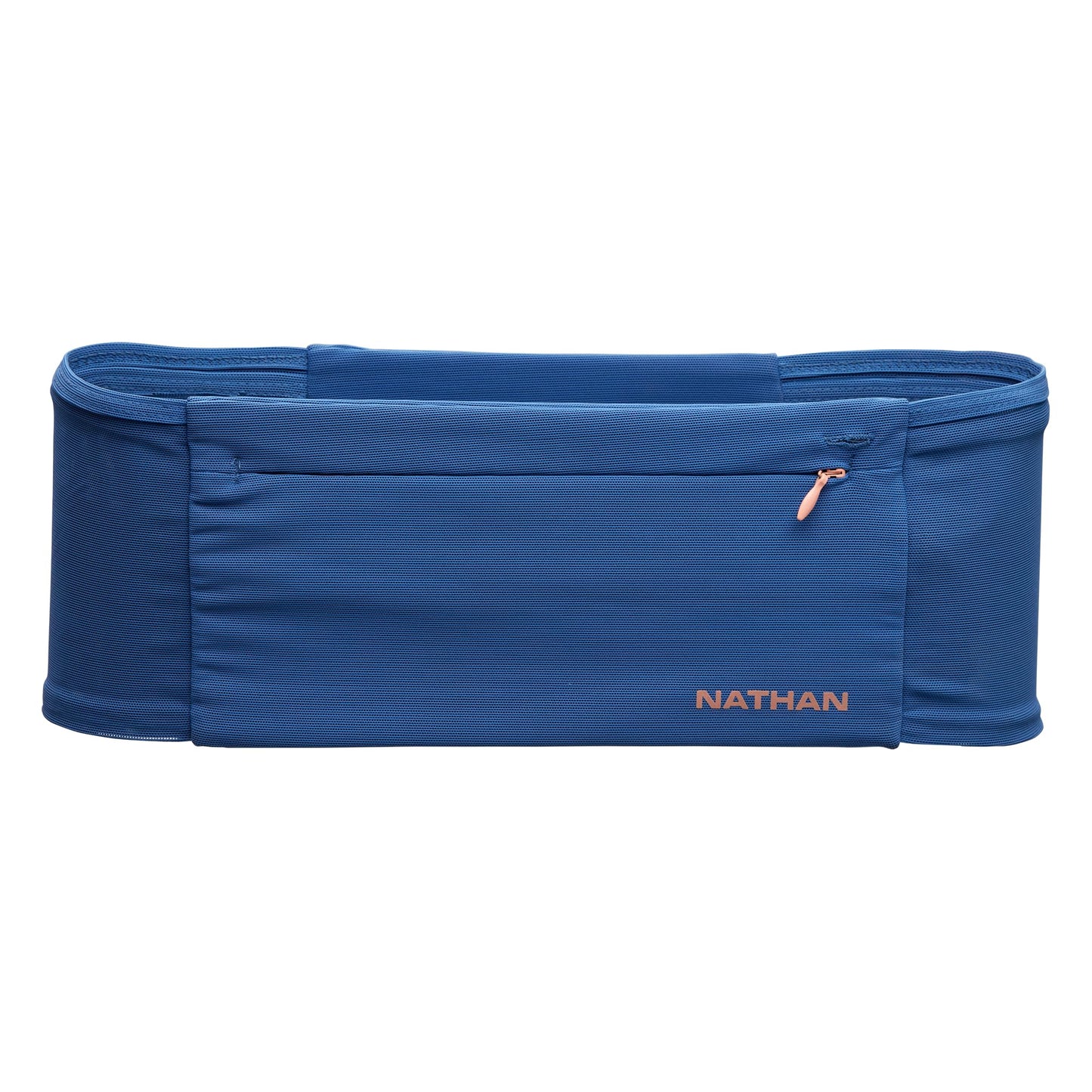 Nathan Zipster Max Running Belt, Running Belts for Women and Men, Bounce-Free Waist Pack with Extra Large Zipper Pocket, Smartphone Storage, Walking, Gym, Hiking - Blue/Rose Gold - Small
