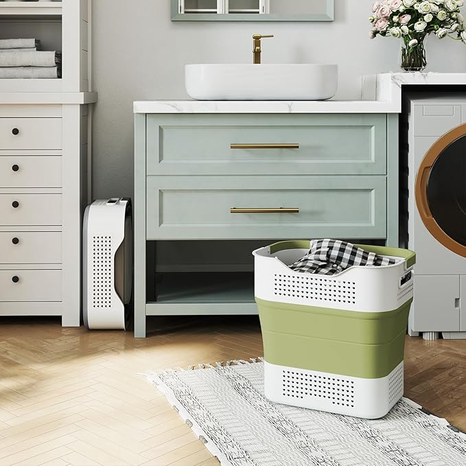 TECHMILLY Collapsible Plastic Laundry Basket Hamper