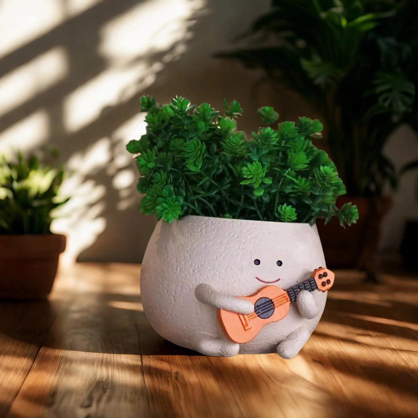 NAISQAQ Smily Face Planter Cute Guitar Plant Pot, Resin Flower Pots for Succulents, String of Pearls, Air Plants Gift for Moms, Plant Lovers, Christmas, Mother’s Day, Birthdays - Large
