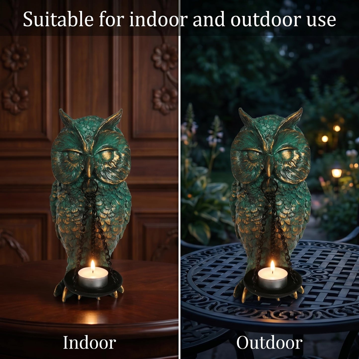 Gothic Home Decor Owl Candle Holder Tealight Stand Resin Statue for Living Room Bedroom Halloween Spooky Ornaments Unique Bird Decor Bronze