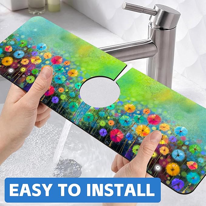 Abstract Blue and Red Flowers Dish Drying Mat