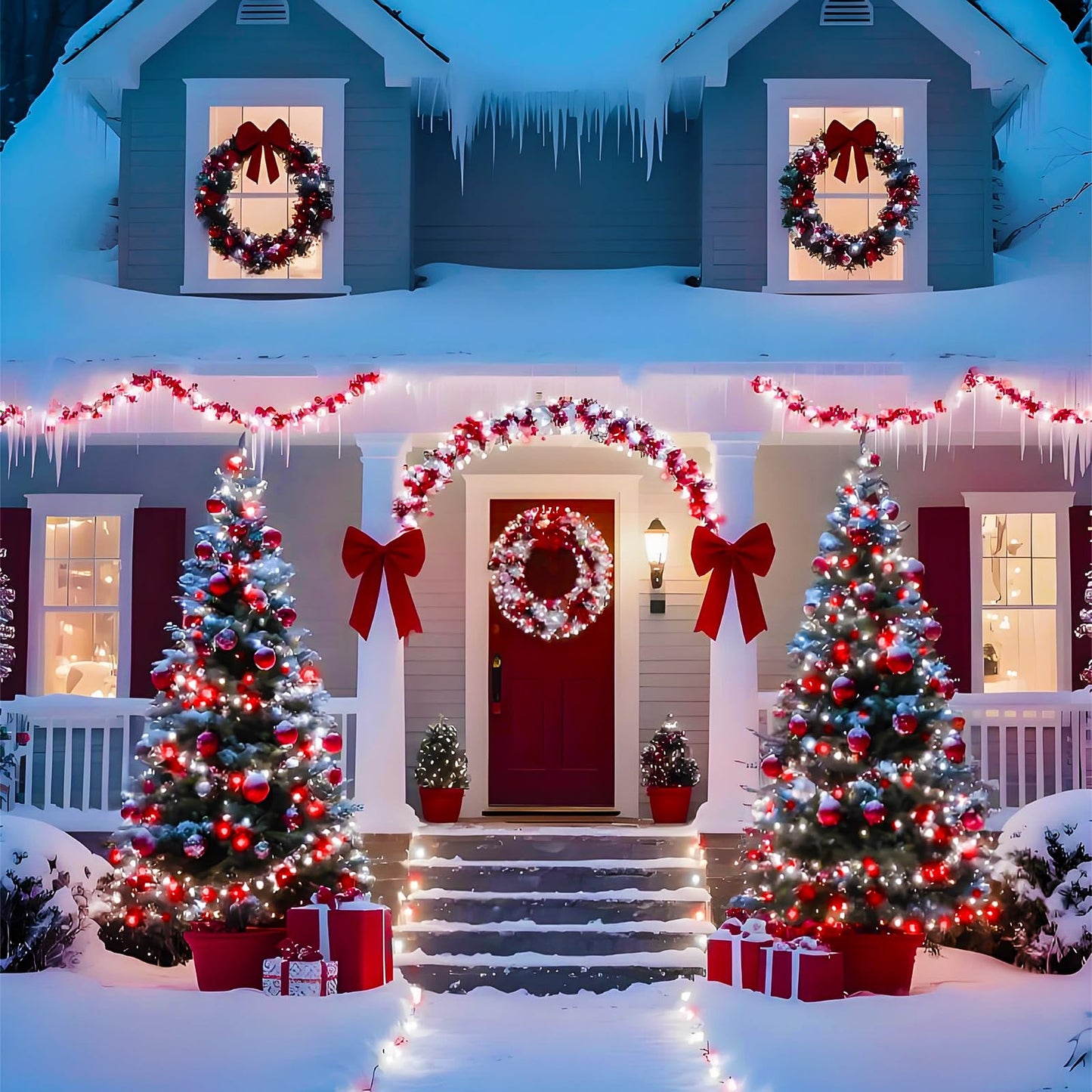 75.8 FT 200 LED Red and White Christmas Lights Outdoor Indoor, Timer & Memory Function & 8 Modes, Extendable Green Wire, Waterproof Fairy Twinkle Lights for Xmas Tree Holiday Party Garden Yard Decor