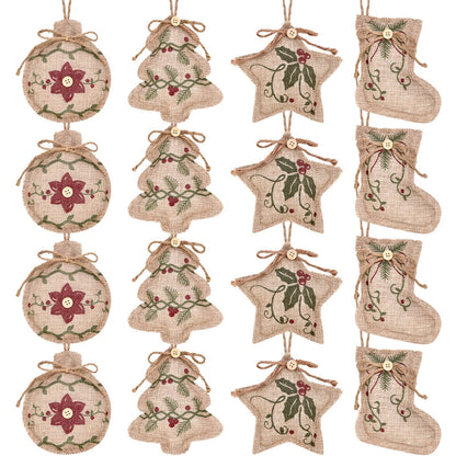 Jetec 12 Pieces Rustic Christmas Burlap Tree Ornaments Farmhouse Hanging Decorations Christmas Stocking Tree Ball Shaped Decor for Party