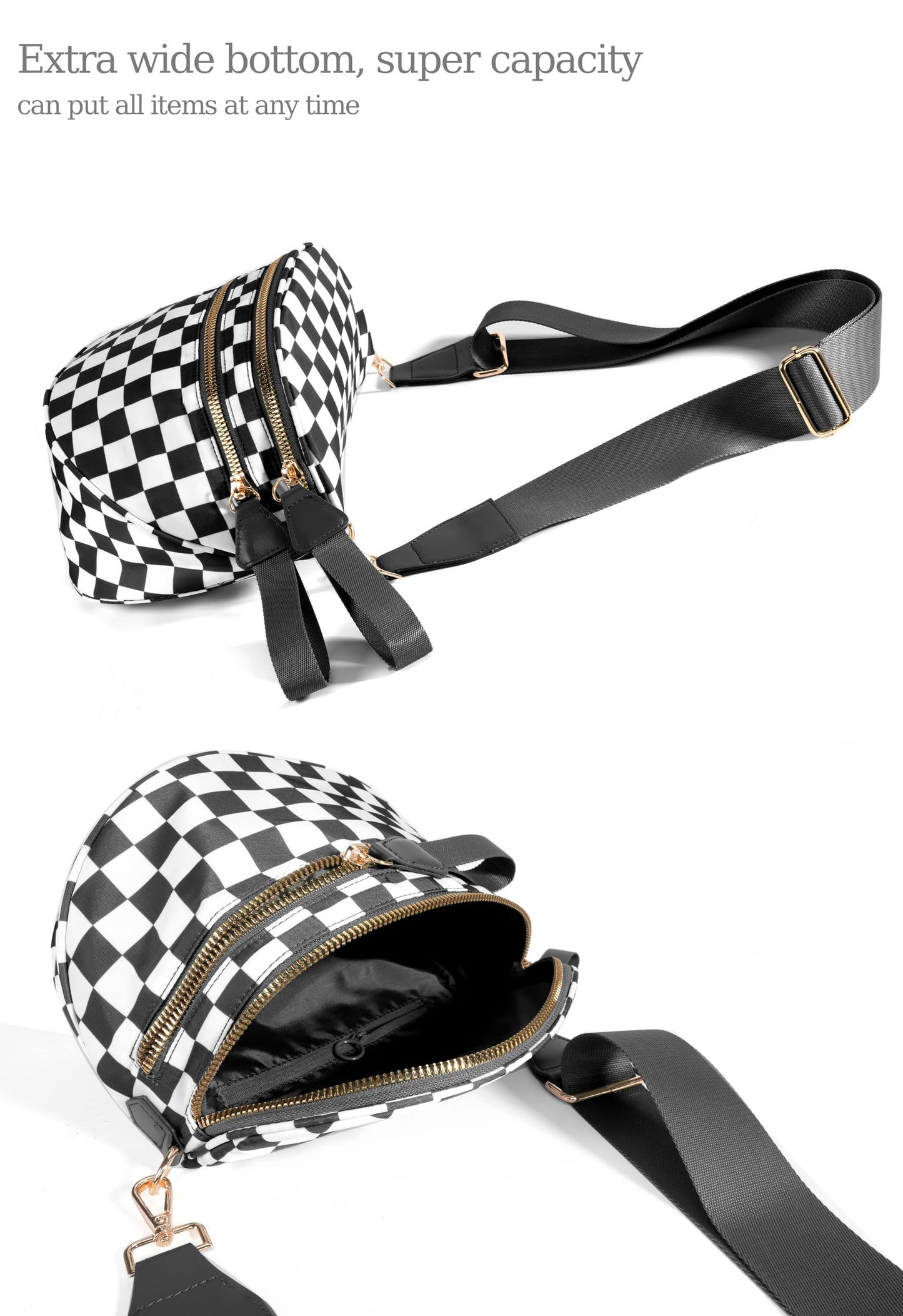 Spacious Checkered Nylon Crossbody Bag Bum Bag Checkered Handbags Wallets for Women