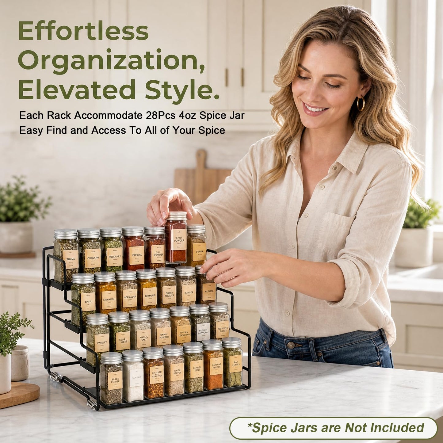 KITREPAION Spice Rack Organizer for Cabinet, Tiered Adjustable Spice Shelf Organization, Metal Seasoning Rack for Kitchen Countertop Cupboard Pantry, Raised Edge Anti-Slip Design for Jars and Bottles