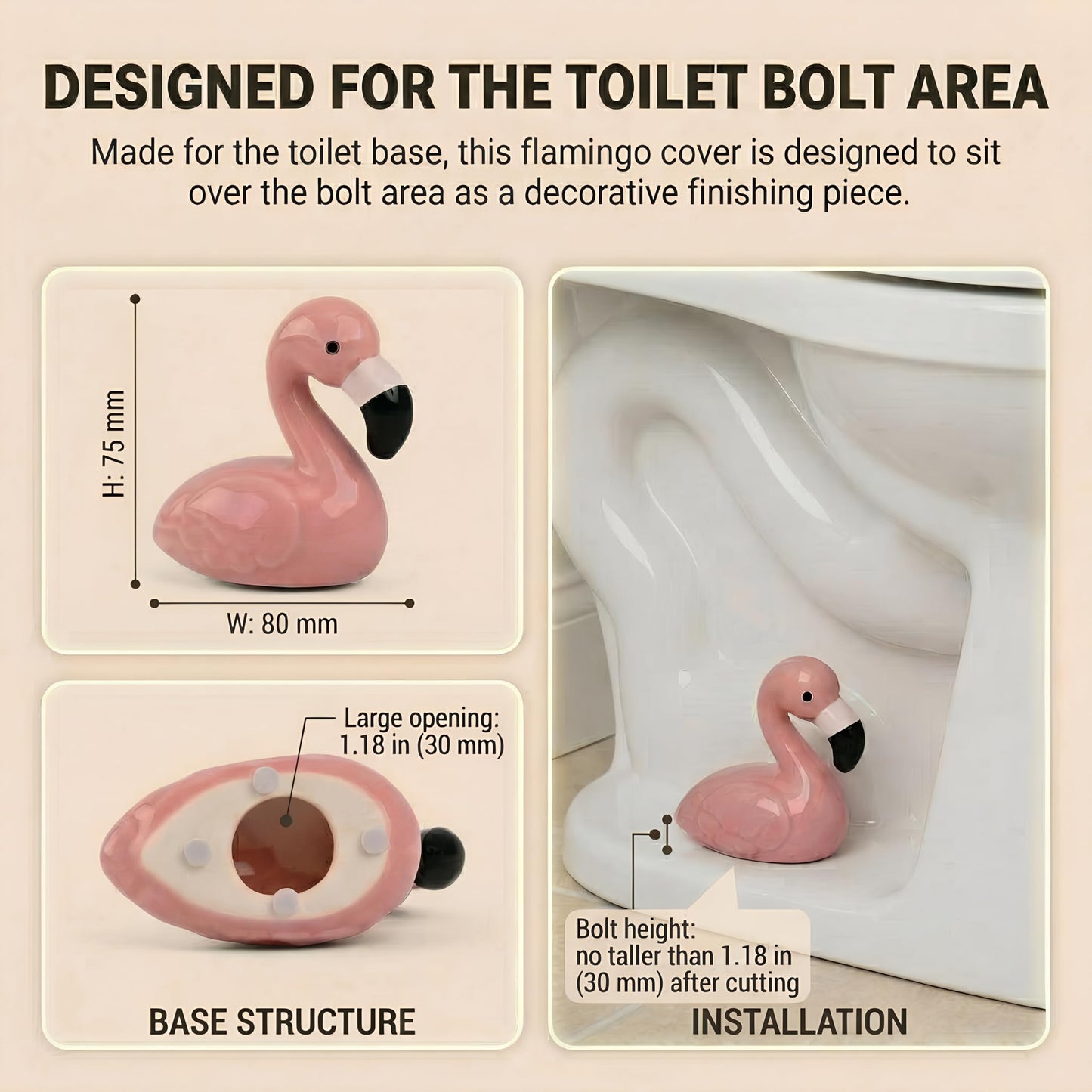 Flamingo Toilet Bolt Covers Decorative - 2PCs Cute Ceramic Toilet Bolt Caps for Bottom of Toilet, Pink Bathroom Christmas Decor Screw Covers, Flamingo-Gifts for Women