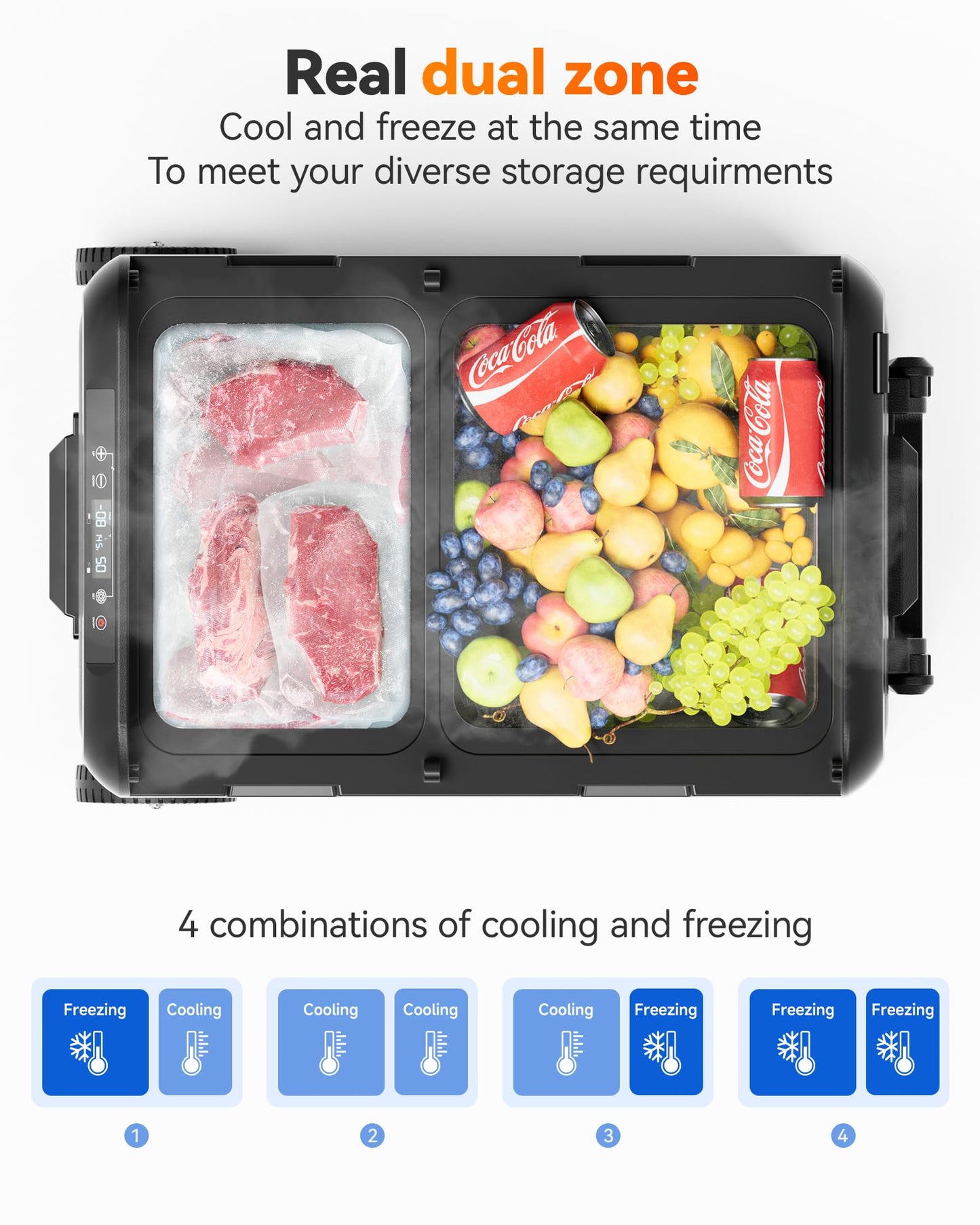 WOLFBOX 12V Car Refrigerator, 39 Quart Dual Zone Car Fridge, Portable Freezer(-8℉~68℉) with 12/24V DC 100/240V AC, APP Control Electric Cooler for Car, RV, Camping, Travel and Home Use