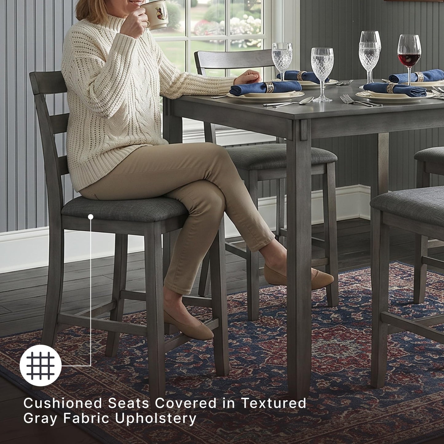 Signature Design by Ashley Bridson 5 Piece Dining Room Set, Includes Table & 4 Ladderback Barstools, Wood, Gray
