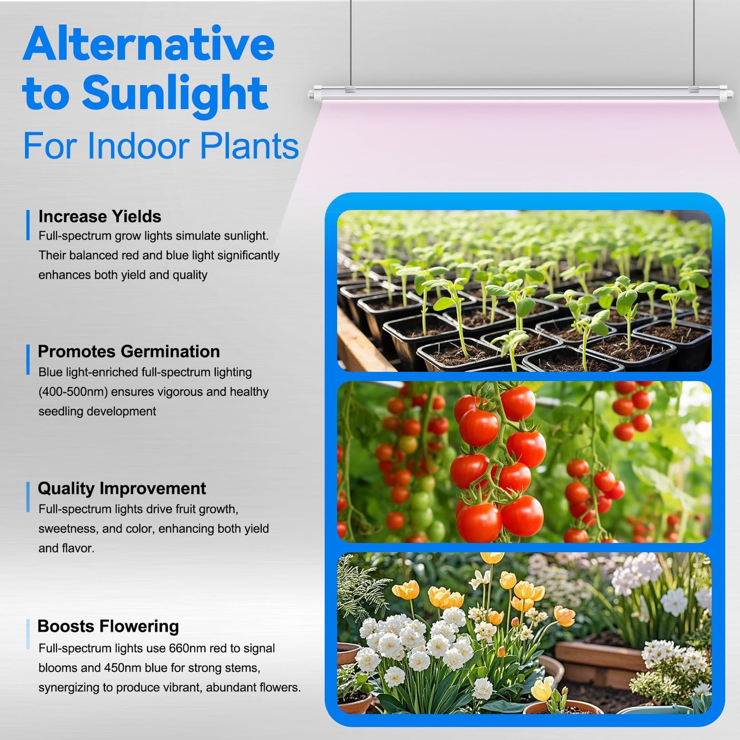 JESLED Waterproof Plant Grow Lights, 2FT Full Spectrum Grow Light, 48W(2 X 24W,300W Equiv), Linkable Led Grow Light Strip for Greenhouse, Plant Shelves, Plug and Play, Pinkish White, 2-Pack