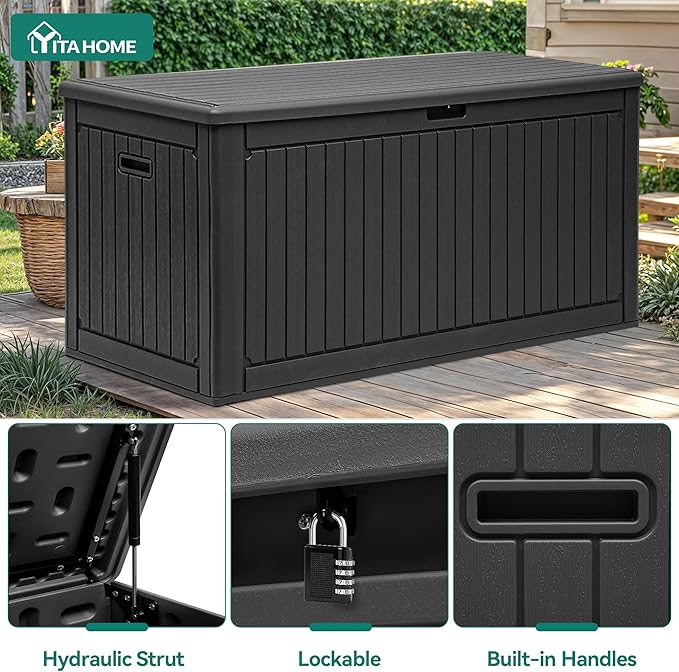 YITAHOME 260 Gallon Large Deck Box with Divider & Side Handles, Outdoor Double-Wall Storage for Patio Furniture Cushions, Garden Pool Accessories, Water Resistant & Lockable