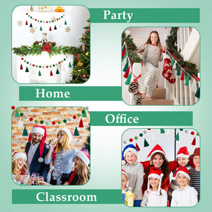 Syhood 4 Pcs Christmas Pom Pom Tassel Garland Felt Pompom Ball Banner Christmas Tassel Garland for Xmas Tree Hanging Decorations Holiday Party Supplies Home Decor(Red Green White)