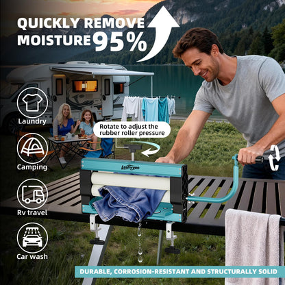 Leshyyao Hand-Crank Clothes Wringer – Rotary Dryer with Thick Drum, Removes Moisture from Towels, Jeans & Suede – Perfect for Off-Grid, Camping & Emergency Prep(Blue)