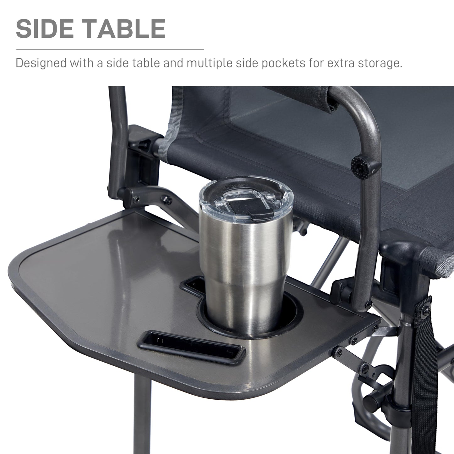 EVER ADVANCED Portable 30.7" Seat Height Tall Folding Camping Chair Directors Chair High Foldable Bar Stool with Side Table for Makeup Artist, Sports Event, Craft Show, Supports 350LBS