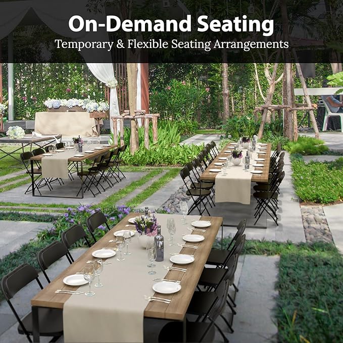 4 PACK White Foldable Plastic Chair | Folding & Stackable | 350 lbs Capacity Steel Frame Seats for Indoor Outdoor | Commercial Use Events Wedding Party Events Bulk Picnic Kitchen Dining
