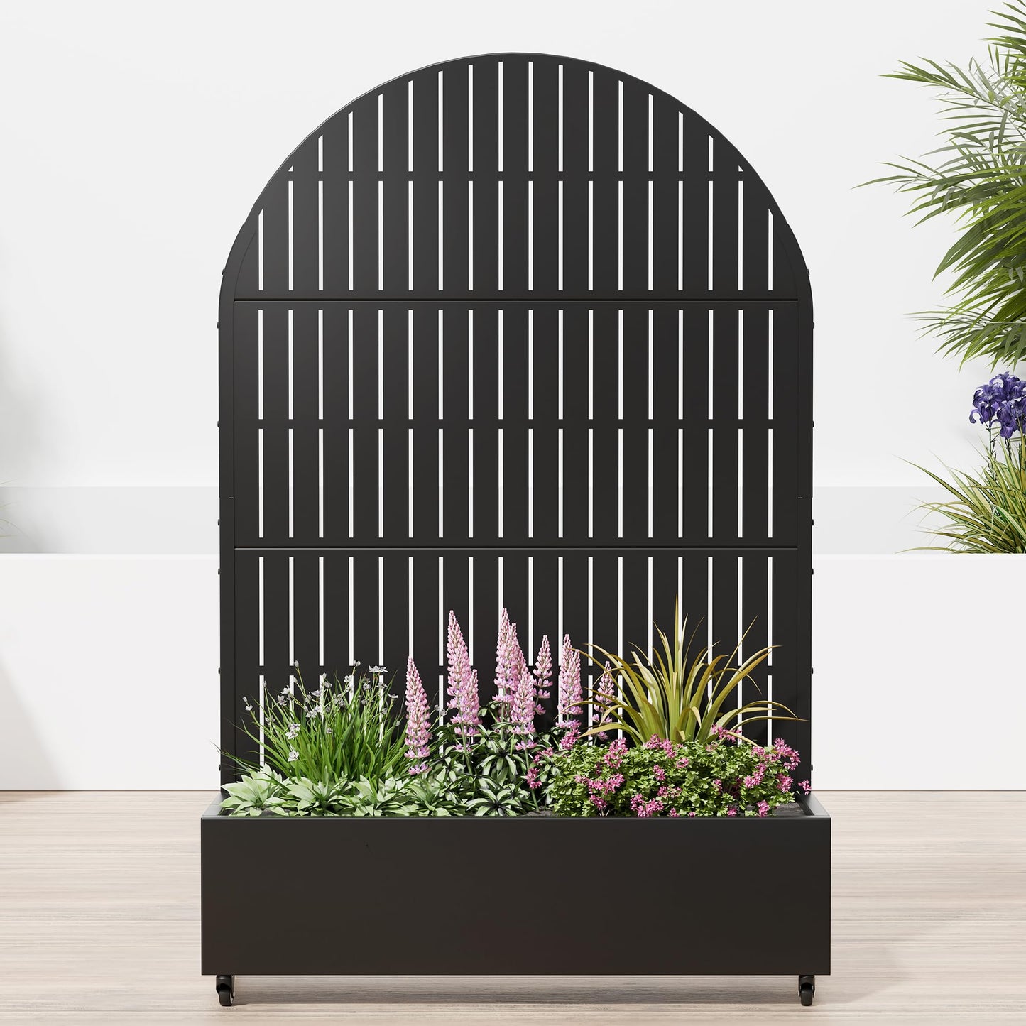 Casaphoria Raised Garden Bed Metal Planter Box with Trellis, 72"x47"x16" for Outdoor Climbing Plants, Flowers Vegetables and Vines Privacy Screen with Wheels and Drainage Holes(Black Vertical)