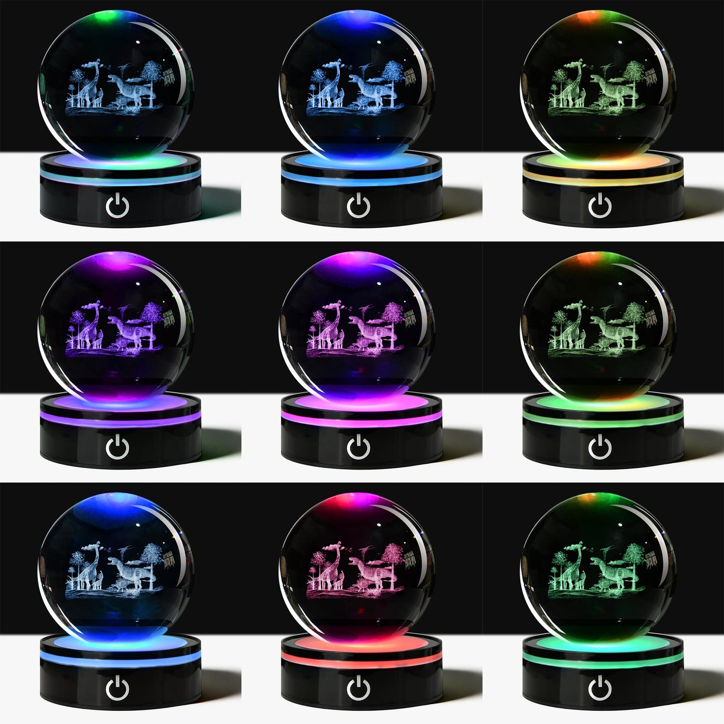 QIANCHANG 3D Dinosaur World Crystal Ball with LED Stand, 80mm Glass Sphere Night Light Lamp, Prehistoric Animal Crystal Figurines Collectibles, Dinosaur Lover Gifts for Kids & Adults