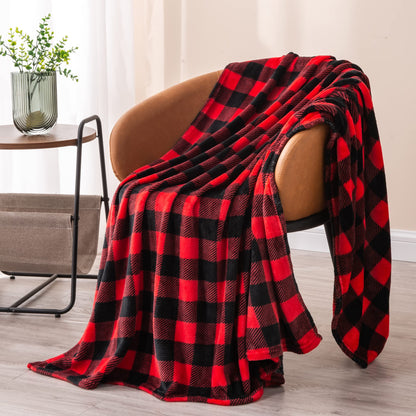 BEDELITE Flannel Blanket for Couch, Red & Black Plaid Fleece Throw Blanket, Soft & Warm Buffalo Plaid Decor Gift Blanket for Women, Men, 50"x60"