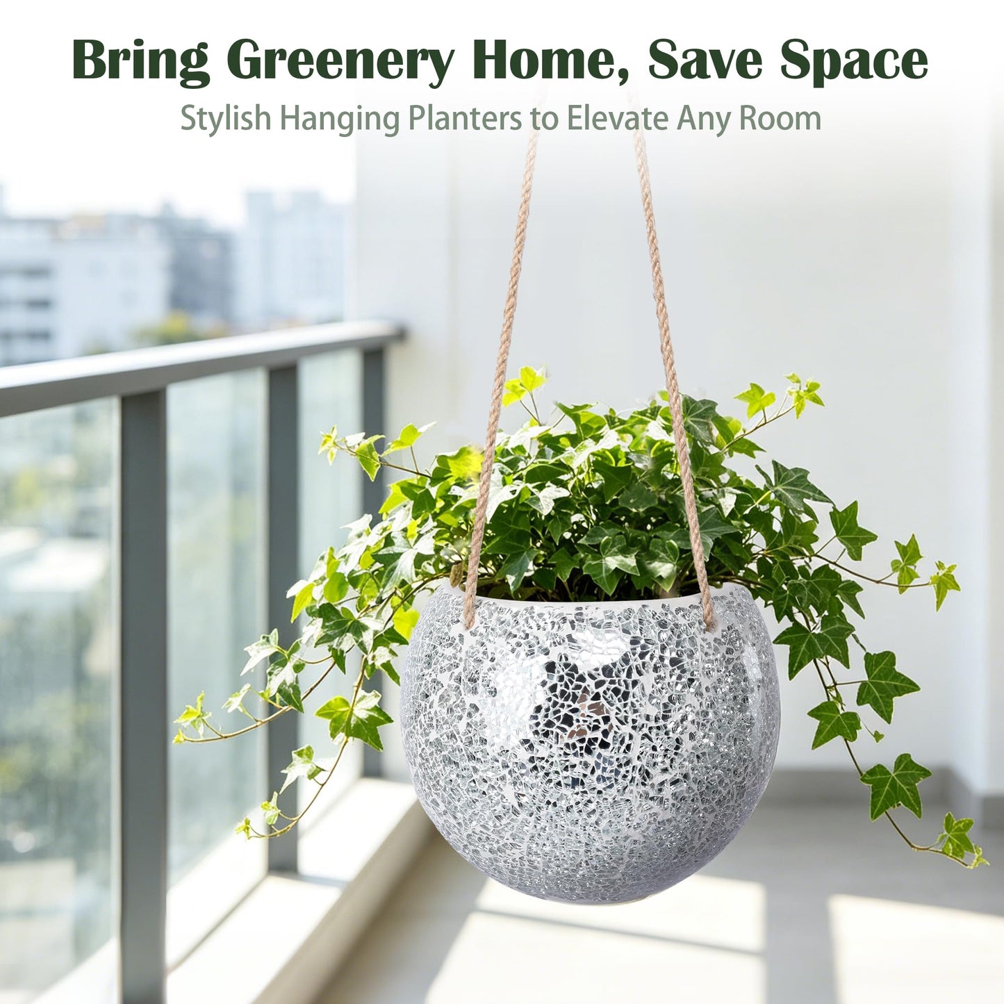 Chonsun Hanging Planter Mosaic Garden Pot Small Flower Pot for Indoor Plant Disco Ball Hanging Planter with Drainage Sliver