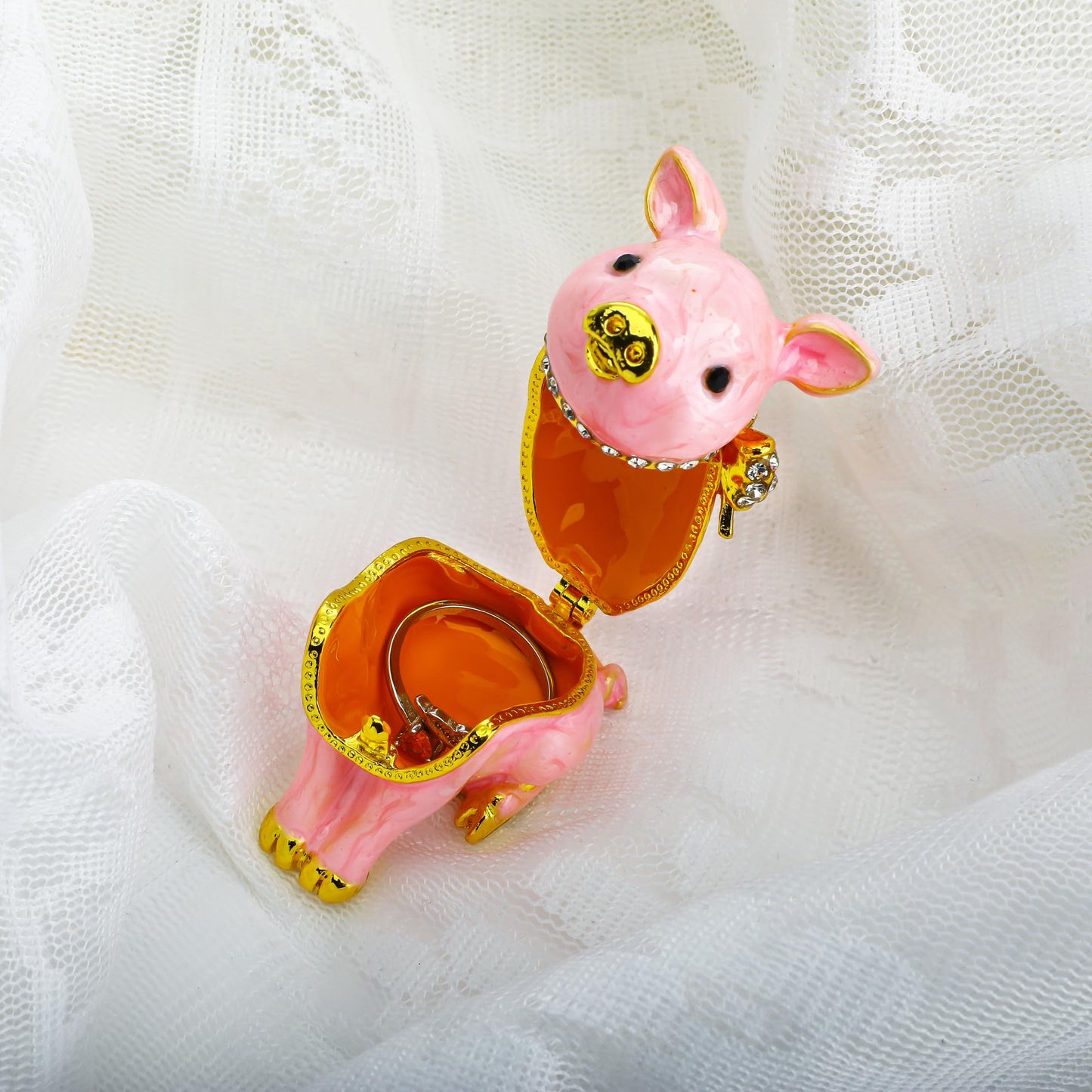 YU FENG 2.3inch Cute Piggy Jewelry Trinket Box Hinged Collectible Crystal Jeweled Pig Decor Animal Figurines Christmas Gift