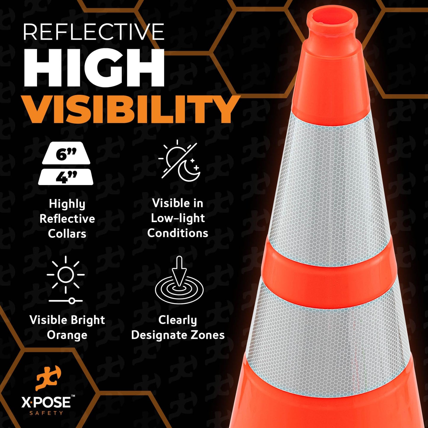 Xpose Safety 28" Orange Traffic Cones, 24-Pack, 6" & 4" Collar – PVC Safety Cones for Parking, Soccer, Construction & Kids – Custom Stenciling Available