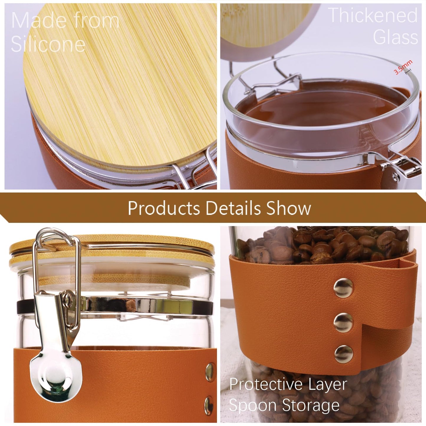 Matifaner Glass Storage Jars with Spoon, Kitchen Food Storage jars with spoon, Glass Coffee Nuts Canister with Bamboo Lids, Scoop for Beans, Ground Coffee,Nuts, Cookie, Flour (27OZ×2)